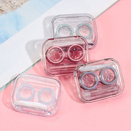 Leak Proof & Non Screw Cap Transparent Contact Lens Case (Random Color)